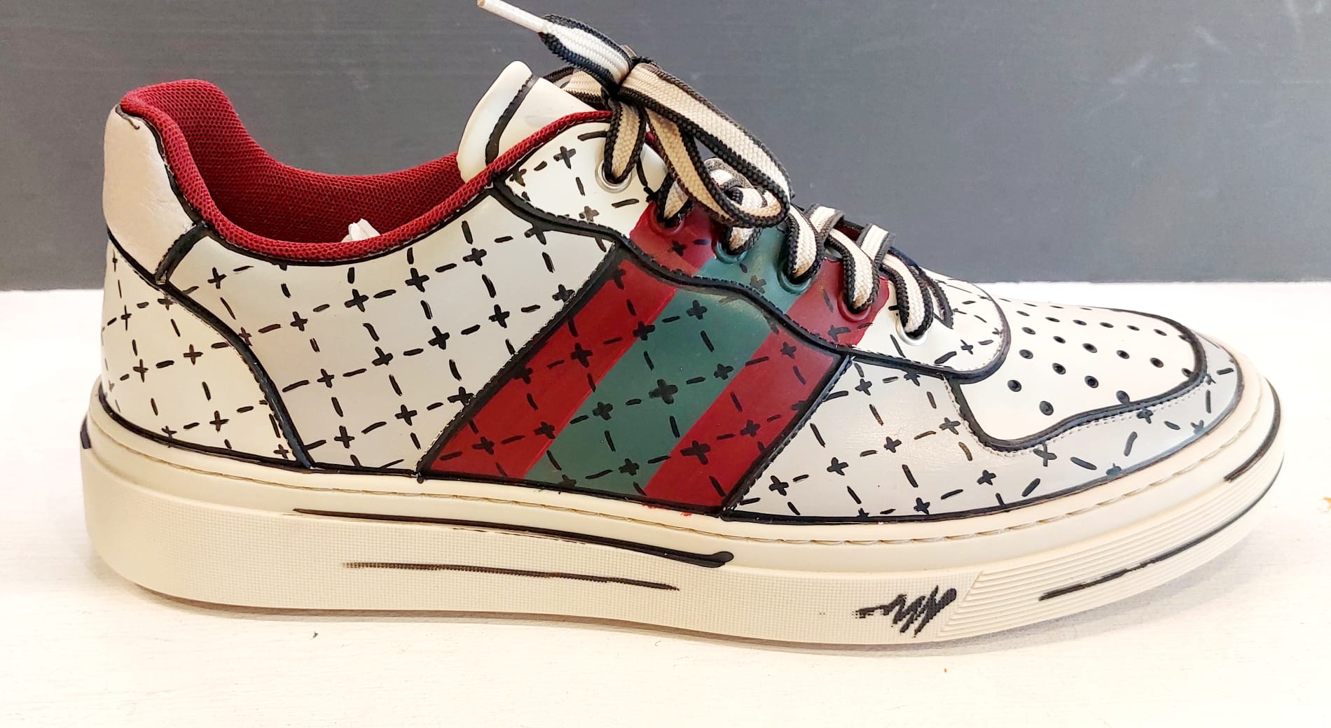 SNEAKERS BIANCA A ROMBI MORIVO ROSSO/VERDE
